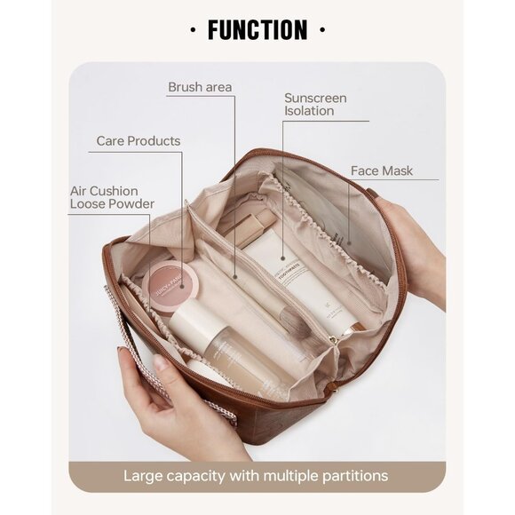 Women AH-Brown Large Capacity Cosmetic Travel Makeup Waterproof Portable Bag - Picture 2 of 10